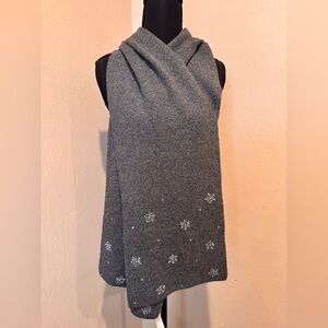Talbots Gray Knit Scarf with Snowflake Embellishments NWT Snowday Winter